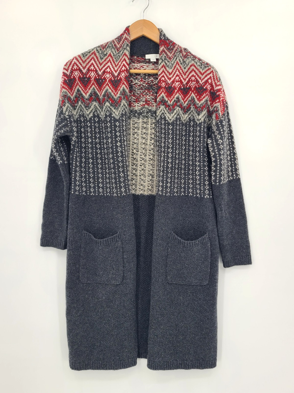 J Jill Newbury Topper Cardigan Duster Fair Isle Wool Blend Cabincore Lux Size XS